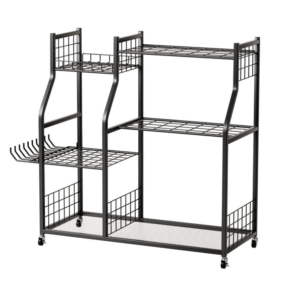 Koiauber Garden Tool Organizer with Lockable Wheels,Yard Tools Rack for Garage,Shed,Garden,Utility Stand Rack for Rakes Brooms Shovels,Long-Handled Tools