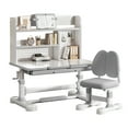 thumbnail image 1 of Koiauber Height Adjustable Ergonomic Learning Table with Tiltable Desktop,Large Storage Drawer,Bookshelf,Hand-Cranked Lift,Sturdy Student Workstation, 1 of 7