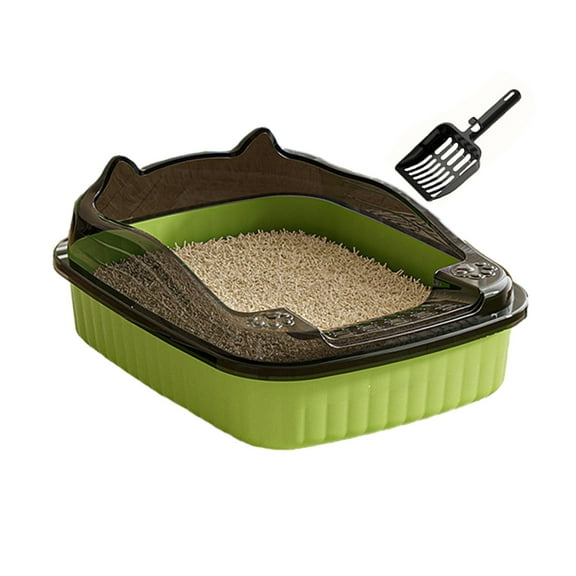 Koiauber Open Top Cat Litter Box with High Side Anti-Splashing Kitten Litter Pan Semi-Enclosed Cat Toilet with Litter Sifting Scoop