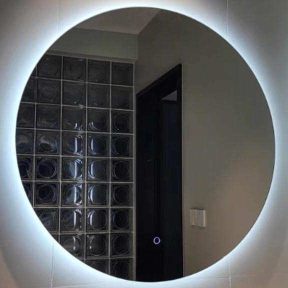 Koiauber Round Backlit Bathroom Mirror with Lights,Circle LED Mirror with Fogless,Stepless Dimmable,3 Color Changing,Memory Function,Shatter-Proof