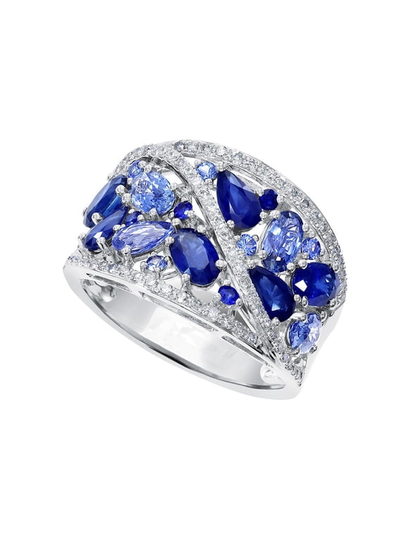 Women Ring Hollow Out Wide Blue Cocktail Ring Water Drop Shape Copper Multi-Shaped Cubic Zirconia Finger Ring Jewelry for Anniversaries Weddings Birthdays