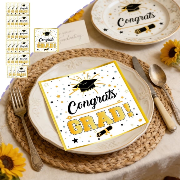 Kojanyu 2026 Graduation Season Adult Graduation theme Party Tableware Disposable, 7-inch 9-inch Paper Plates Paper Cup Tissue Set for Party, Complete Kit for 10 Guests