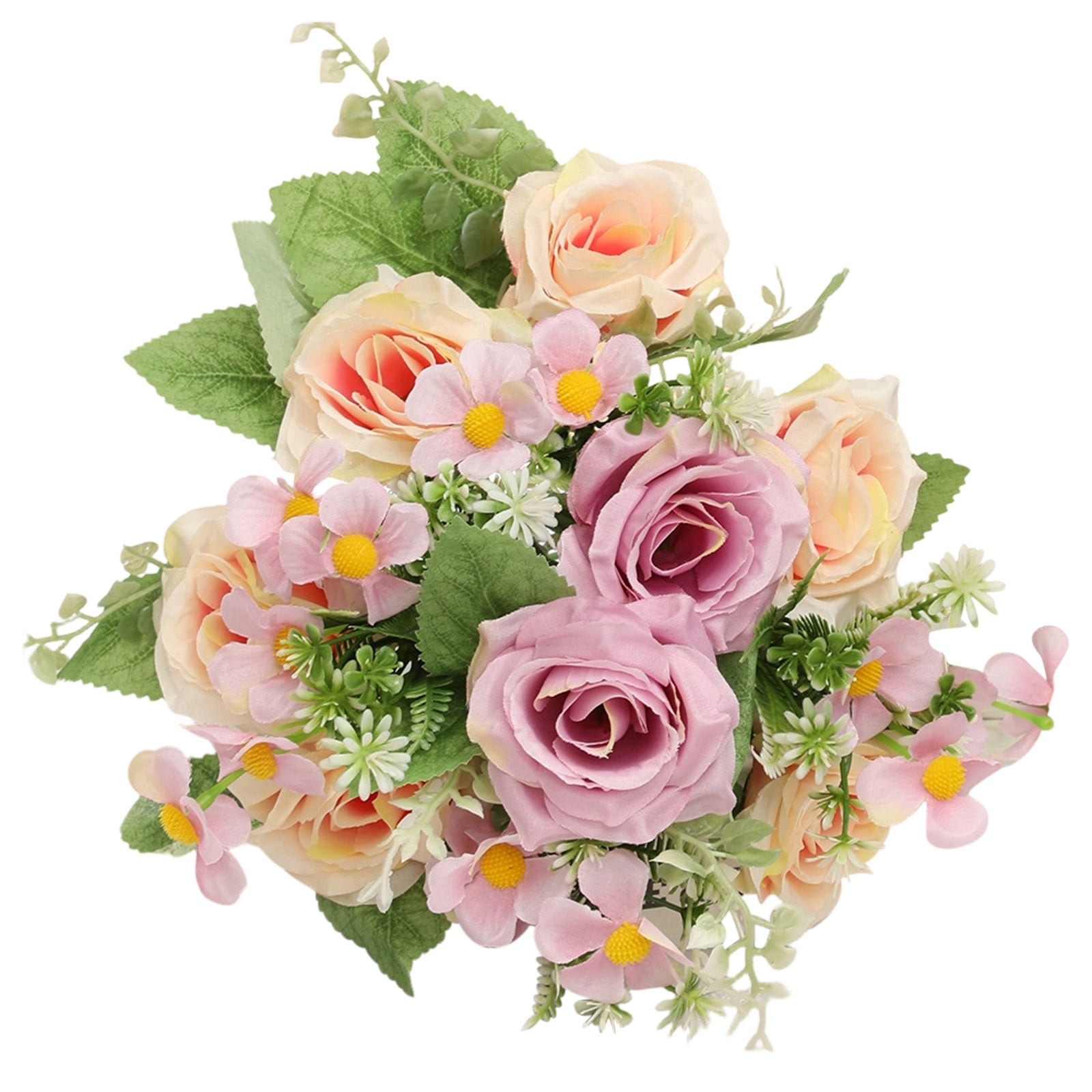Kojanyu 7-Fork Oil Painting Rose Bouquet – Artificial Green Wedding ...