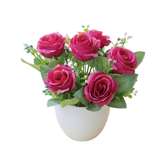 Kojanyu Artificial Rose Potted Plant,Realistic Fake Flower Arrangement with White Pot for Home Office Table Centerpiece,Home Decoration