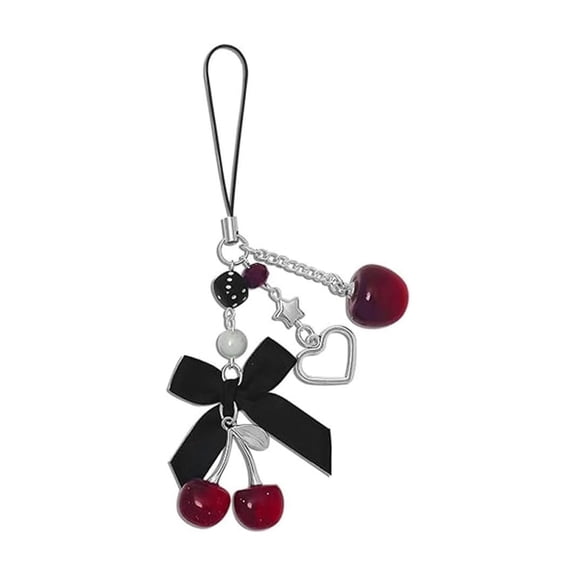 Kojanyu Bowknot Cherry Hanging Decoration, for Phone Handbag and Water Cup Party and Home Decor