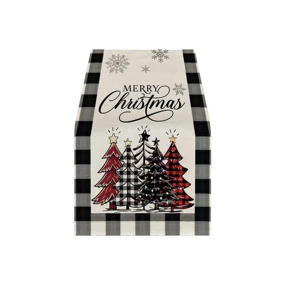 Kojanyu Christmas Linen Table Runner Festive Holiday Table Cover, Decorative Tablecloth for Dining Table Home Party Decoration