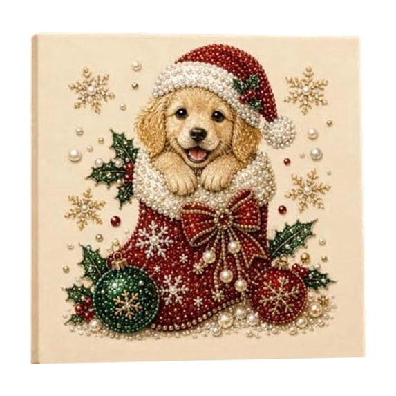 Kojanyu DIY Christmas Pearl Bead Painting Kit, Framed Canvas Rhinestone Art Set with Instructions, Holiday Crafts for Adults Home Wall Decor Gift.