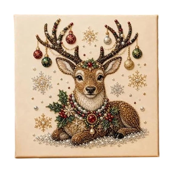 Kojanyu DIY Christmas Pearl Bead Painting Kit, Framed Canvas Rhinestone Art Set with Instructions, Holiday Crafts for Adults Home Wall Decor Gift.