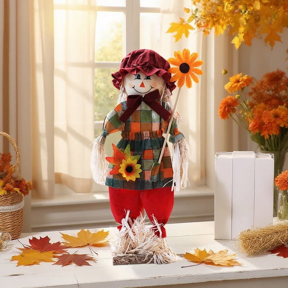 Kojanyu Halloween Scarecrow Decoration, Handcrafted Fabric And Straw Figurine, 15.7 Inches, For Fall Harvest Festival, Minimalist Design With Exquisite Craftsmanship