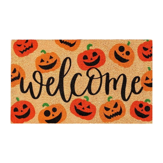 Kojanyu Halloween Welcome Coir Doormat Pumpkin Ghost, Non-Slip Outdoor Indoor Rug for Fall Harvest Porch Entryway Decor