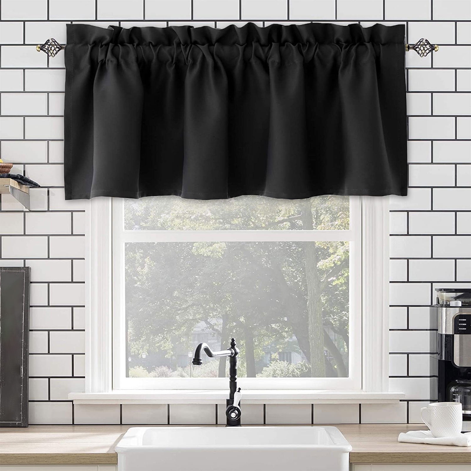 Back to School Savings！HWRETIE,Black Curtains Kitchen Valances For ...