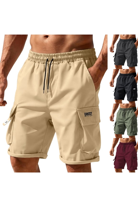 Men's Cargo Shorts Quick Dry Stretch Elastic Waist Drawstring Casual Work Beach Shorts with Pockets Big and Tall M to 5XL