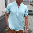 thumbnail image 1 of Kojanyu Men's Cotton Casual Short Sleeve Stand-Up Collar Button Shirt – Stylish Solid Color Top for Summer and Fall S-XXL, 1 of 9