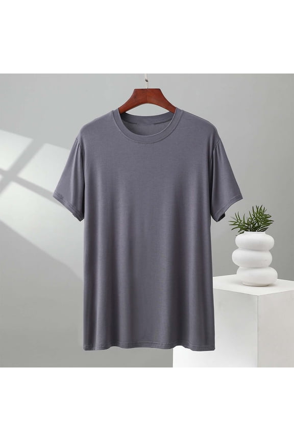 Men's Modal Blend Short Sleeve Round Neck Solid Color Comfortable Casual Top – 20% Modal, 40% Cotton, 40% Polyester S-5XL
