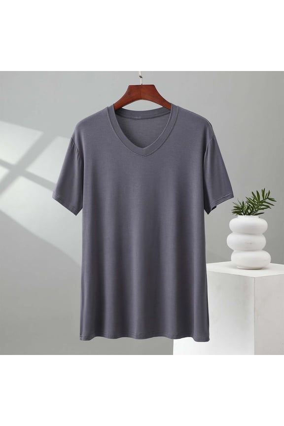 Men's Modal Blend Short Sleeve V-Neck Solid Color Comfortable Casual Top – 20% Modal, 40% Cotton, 40% Polyester S-5XL