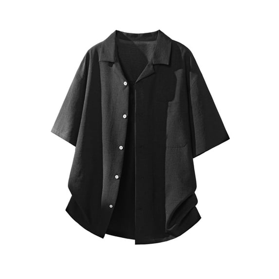 Kojanyu Men's Plus Size Solid Color Short Sleeve Button-Up Shirt with Pocket – Breathable Polyester Casual Summer Shirt for Big & Tall Men | M–5XL