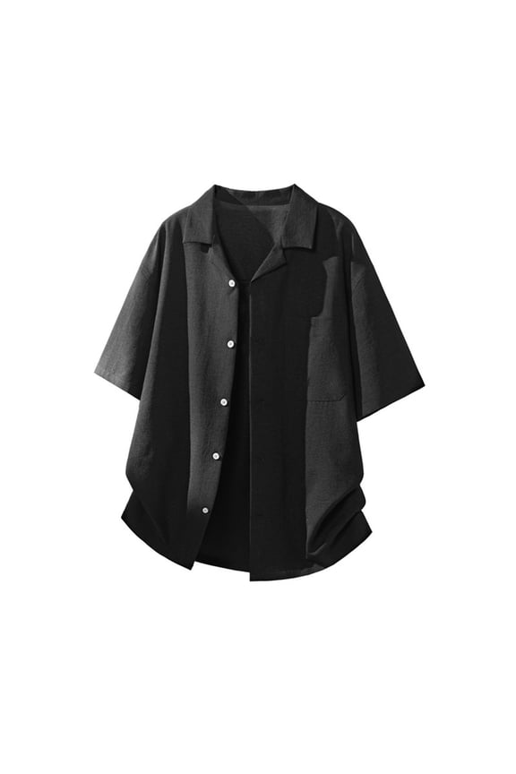 Men's Plus Size Solid Color Short Sleeve Button-Up Shirt with Pocket – Breathable Polyester Casual Summer Shirt for Big & Tall Men | M–5XL