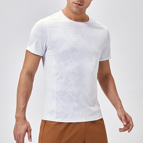 Kojanyu Men's Solid Color Quick-Dry Short Sleeve Round Neck Athletic Training T-Shirt – 90% Polyester 10% Spandex Breathable Running Gym Workout Top for All Seasons S-XXL