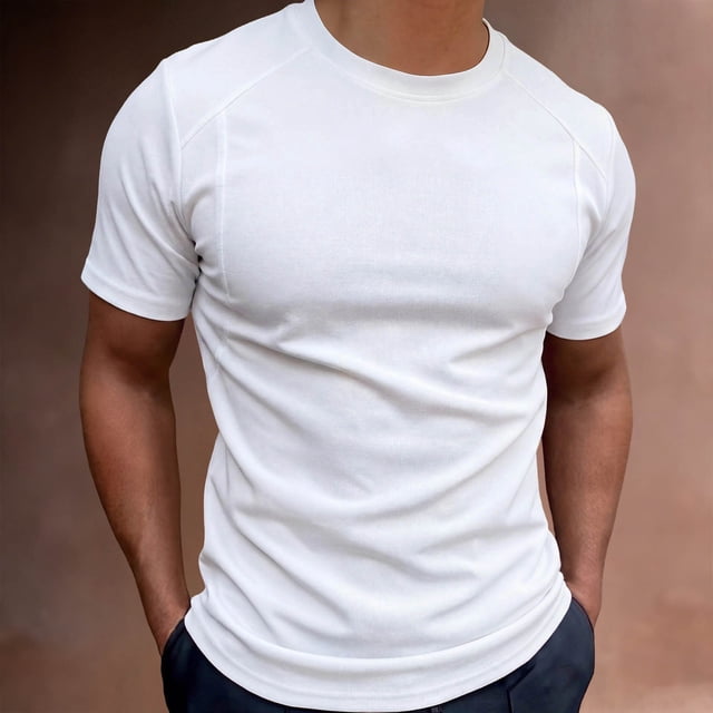 Kojanyu Men's Solid Color Short Sleeve Round Neck Casual Base T-Shirt – 95% Acrylic 5% Spandex Lightweight Comfort Top for Daily Wear S-XXXL