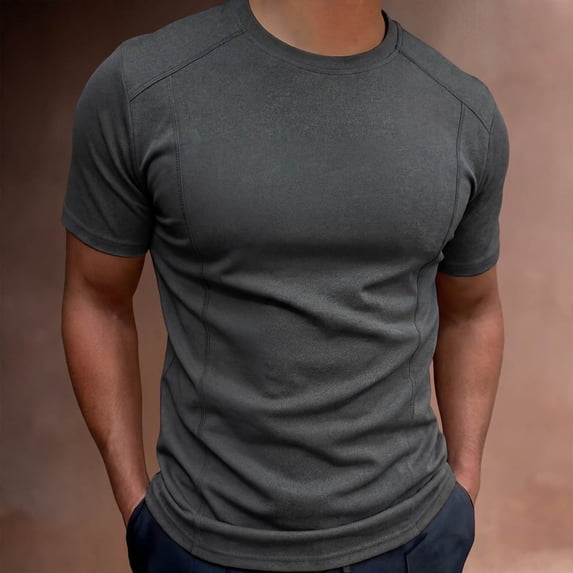 Kojanyu Men's Solid Color Short Sleeve Round Neck Casual Base T-Shirt – 95% Acrylic 5% Spandex Lightweight Comfort Top for Daily Wear S-XXXL