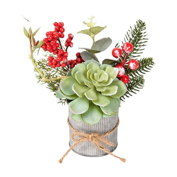 Kojanyu Mini Artificial Christmas Arrangement, Small Potted Centerpiece with Red Berries, Tabletop Holiday Decor for Home Party Mantel.