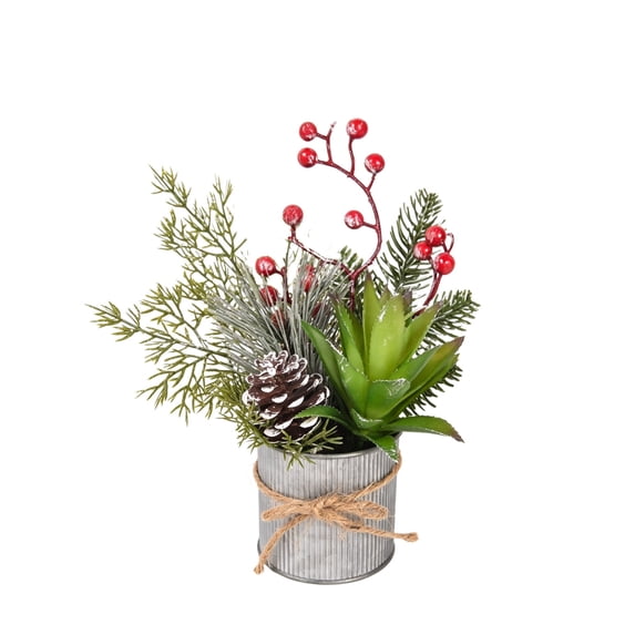 Kojanyu Mini Artificial Christmas Arrangement, Small Potted Centerpiece with Red Berries, Tabletop Holiday Decor for Home Party Mantel.