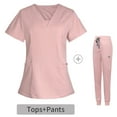 thumbnail image 1 of Kojanyu Reduced Price,Women's Workwear,Short Sleeved Solid Color Pocket Protective Suit Sets Pink (XL), 1 of 4
