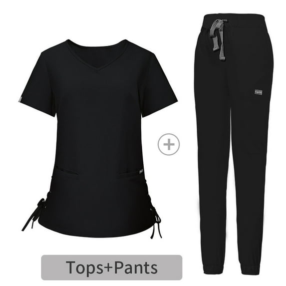 Kojanyu Scrubs Nursing Uniforms Women's Short Sleeve V-Neck Pocket Work Top - Stylish & Functional Nursing Scrub Shirt Set for Healthcare Professionals - Black(4)