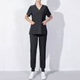 thumbnail image 1 of Kojanyu Scrubs Women Set Women's Short - Sleeved Solid Color Pocket V-Neck Nurse Suit - Stylish & Comfortable Scrub Top and Pants Set for Healthcare Professionals - Black（8）, 1 of 3