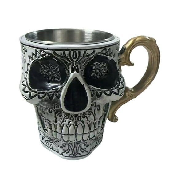 Kojanyu Skull Coffee Mug with Saucer Set Gothic Porcelain Tea Cup Ceramic Skull Coffee Mug with Ornate Design Halloween Coffee Cup Funny Bonehead Cup for Collectors