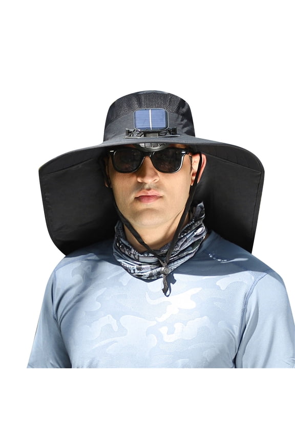 Solar Fan Sun Hat for Men – Wide Brim Breathable Fisherman Hat with Neck Protector Rechargeable Cooling Fan