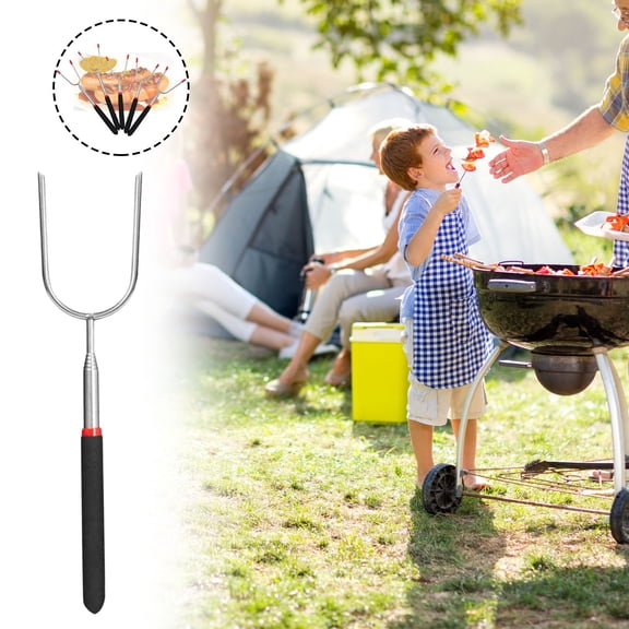 Kojanyu Stainless Steel Retractable Grill fork, Adjustable Length Practical Tool for the Home, BBQ Skewer for Hot s Sausages Marshmallows Campfire
