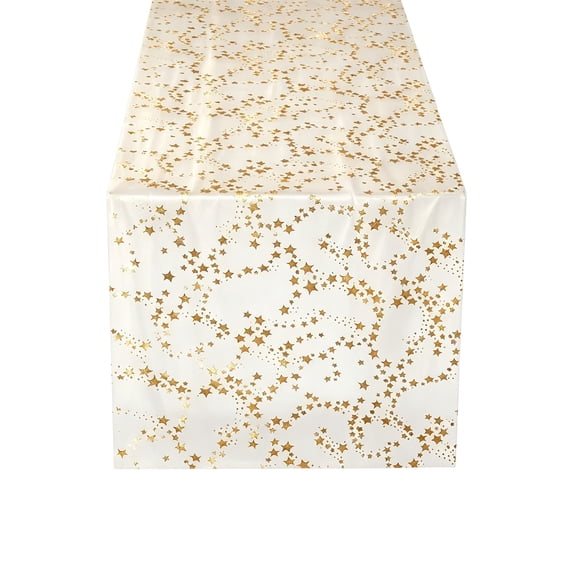 Kojanyu Transparent Organza Golden Star Table Runner, Sheer Star Print Table Runner for Wedding Birthday Party Table Decor