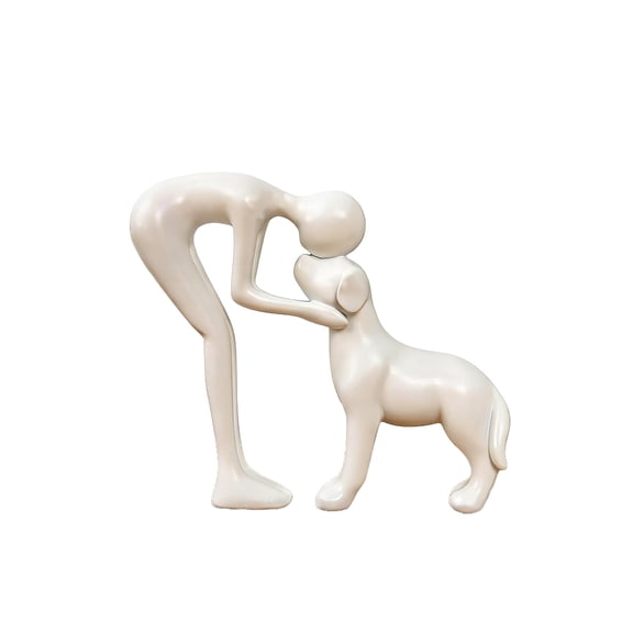 Kojanyu Woman and Dog Statue – Heartfelt Pet Memorial Gift for Dog Lovers Home Decor White