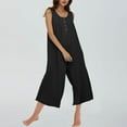 thumbnail image 1 of Kojanyu Women’S Solid Color Sleeveless Button-Down Jumpsuit – Elastic Waist, Wide-Leg Culotte Overalls for Casual & Everyday Wear,Black,L, 1 of 5