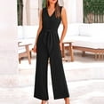 thumbnail image 1 of Kojanyu Women’S Spring/Summer Solid Color V-Neck Sleeveless Jumpsuit – High-Waisted, Belted Wide-Leg Romper for Casual & Elegant Style,Black,XL, 1 of 8
