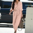 thumbnail image 1 of Kojanyu Women’S V-Neck Long Sleeve Solid Color Cargo Jumpsuit – Button-Front, Belted Waist with Pockets for Casual & Comfortable Everyday Wear,Pink,S, 1 of 8