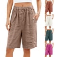 thumbnail image 1 of Kojanyu Women's 100% Cotton Elastic Waist Shorts Casual Loose Fit Wide Leg Lounge Shorts with Pockets Summer Beach Vacation Shorts, 1 of 7