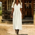 thumbnail image 1 of Kojanyu Women's Button-Front Cotton Linen Loose Pocket Short Sleeve Long Maxi Dress for Spring Summer Casual and Vacation Wear, 1 of 7