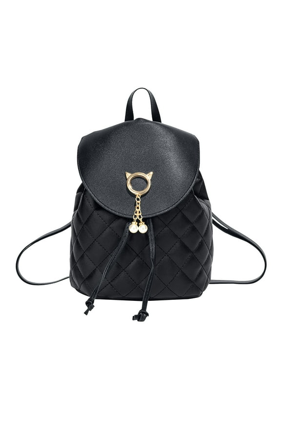 Women's Leather Backpack,Casual School Rucksack with Zippered Pockets,Convertible Shoulder Bag Black