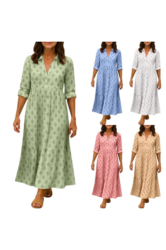 Women's Plus Size Floral Printed V-Neck 3/4 Sleeve Wrap Maxi Dresses 2026 Casual Flowy Long Summer Beach Vacation Dresses