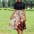 thumbnail image 1 of Kojanyu Women's Printed High Neck Short Sleeve Midi Dress – Cuff Buttons with Detachable Waist Belt, 1 of 6