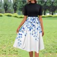 thumbnail image 1 of Kojanyu Women's Printed High Neck Short Sleeve Midi Dress – Cuff Buttons with Detachable Waist Belt, 1 of 6