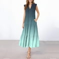 thumbnail image 1 of Kojanyu Women's Printed V-Neck Sleeveless Maxi Dress – Pleated Irregular Hem, Casual Summer Wear, 1 of 5