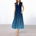 thumbnail image 1 of Kojanyu Women's Printed V-Neck Sleeveless Maxi Dress – Pleated Irregular Hem, Casual Summer Wear, 1 of 4