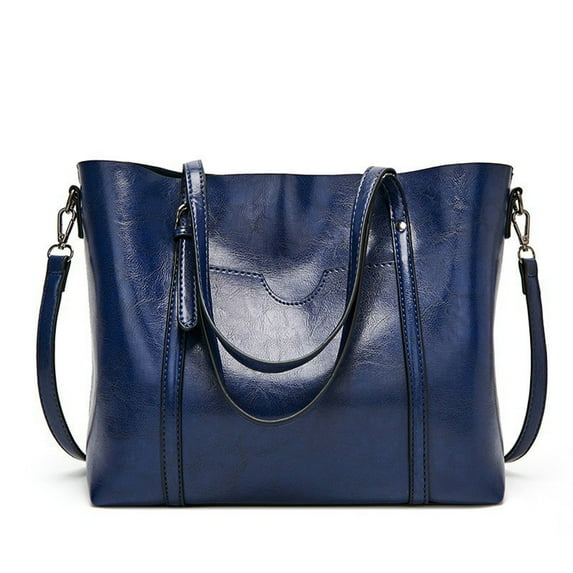 Kojanyu Women's Shoulder Bag - Solid Color Oil Wax Leather Tote Handbag,Fashionable Shoulder Bag for Women,Lightweight Everyday Purse Dark Blue
