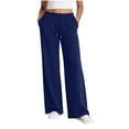 thumbnail image 1 of Kojanyu Women's Side Stripe Wide Leg DrawstringSweatpants Elastic Waist Casual Track Workout Pants with Pockets,Navy,S, 1 of 7