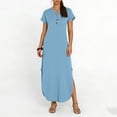 thumbnail image 1 of Kojanyu Women's Solid Color Short Sleeve V-Neck Button-Front Midi Dress with Pockets, 1 of 6