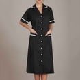 thumbnail image 1 of Kojanyu Women's Solid Lapel Midi Work Dress – Short Sleeve Button-Front with Dual Pockets, 1 of 6