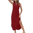 thumbnail image 1 of Kojanyu Women's Solid or Printed V-Neck Sleeveless Maxi Beach Dress with Pockets & Side Slit – Loose Summer Sundress, 1 of 7